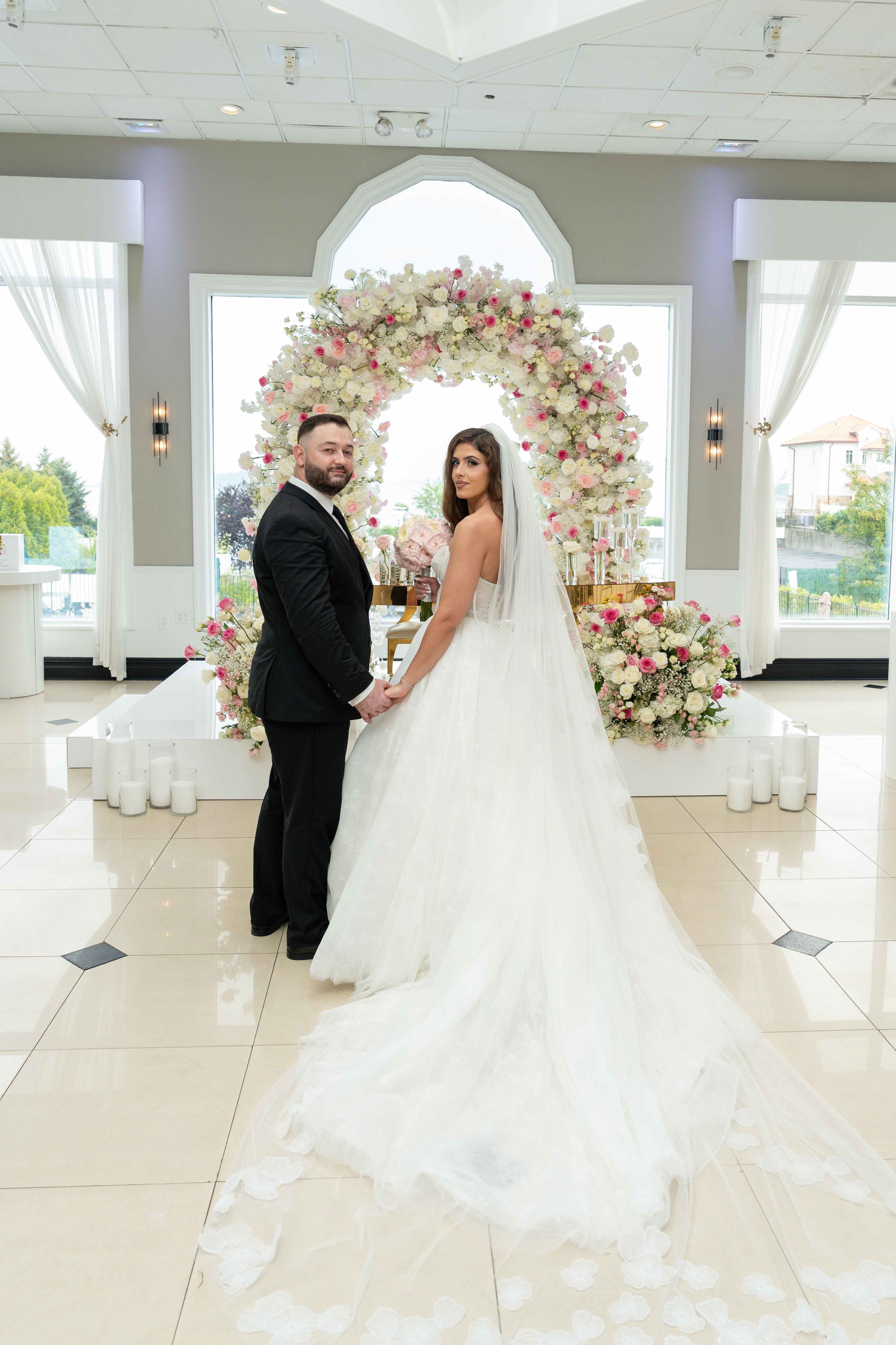 Beautiful wedding ceremony decoration with floral arch by Decoration by Diana